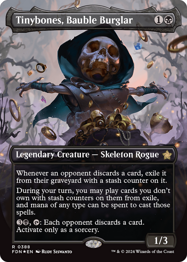 Tinybones, Bauble Burglar (Borderless) (Mana Foil) [Foundations]